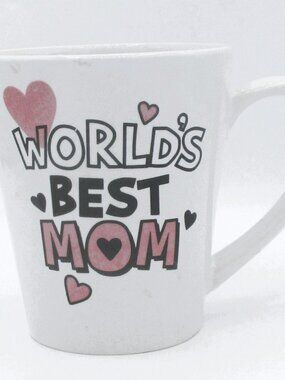 Worlds Best Mom Ceramic Mug Pink Heart Mothers Day Microwave Safe 8oz
